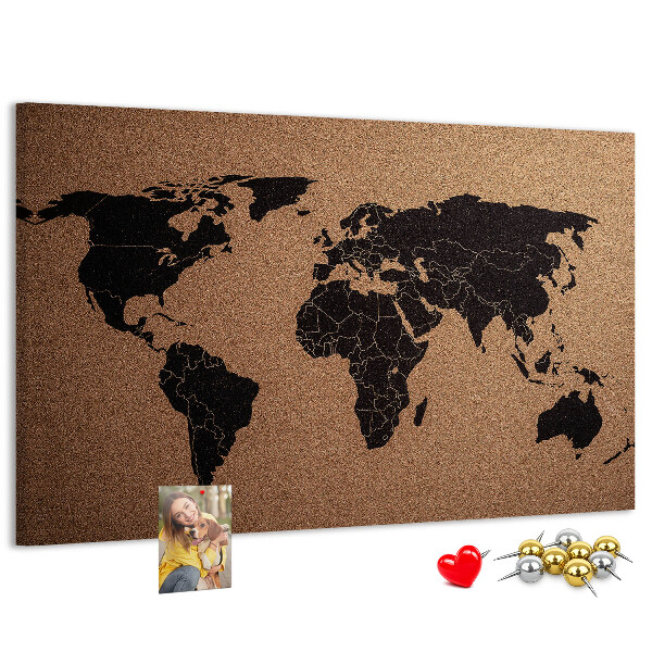 Prikbord wereldkaart van kurk