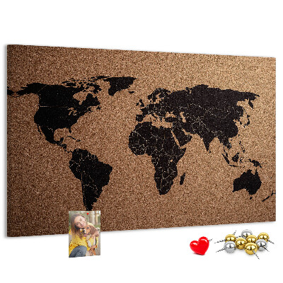 Prikbord wereldkaart van kurk