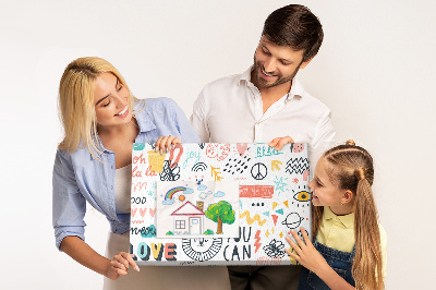 Prikbord met vrolijke patronen, dierenmotieven en teksten