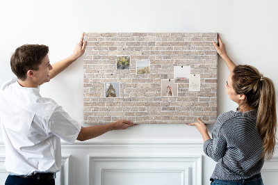 Kurkbord met een stijlvolle print van een bakstenen muur in neutrale tinten