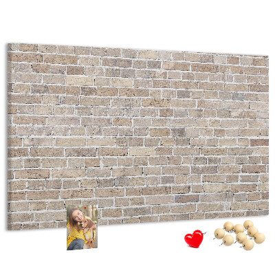Kurkbord met een stijlvolle print van een bakstenen muur in neutrale tinten