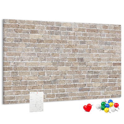 Kurkbord met een stijlvolle print van een bakstenen muur in neutrale tinten