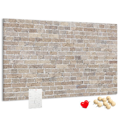 Kurkbord met een stijlvolle print van een bakstenen muur in neutrale tinten