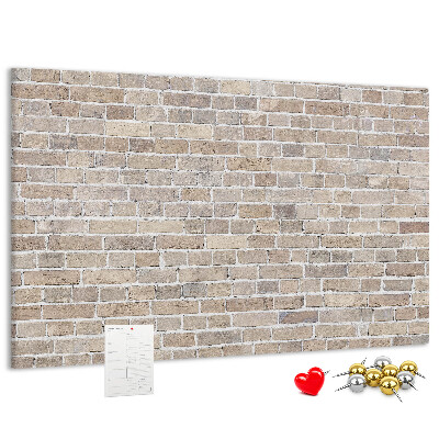 Kurkbord met een stijlvolle print van een bakstenen muur in neutrale tinten