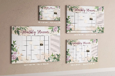 Kurken prikbord maandkalender met bloemenaccenten