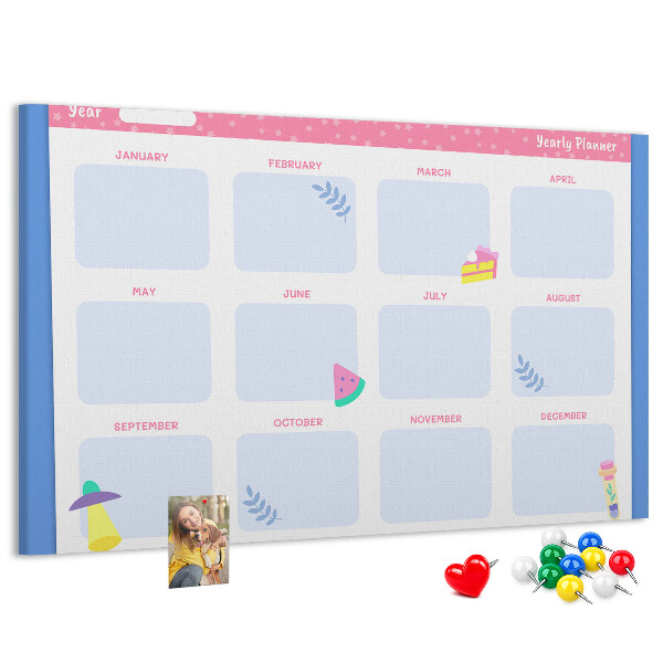 Kurkbord jaarplanner met fruitmotief