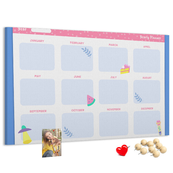 Kurkbord jaarplanner met fruitmotief