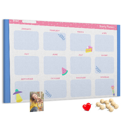 Kurkbord jaarplanner met fruitmotief