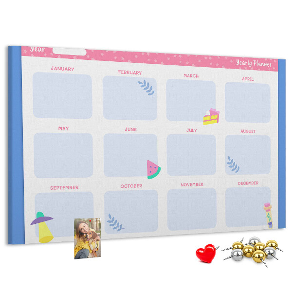 Kurkbord jaarplanner met fruitmotief