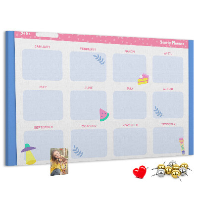 Kurkbord jaarplanner met fruitmotief