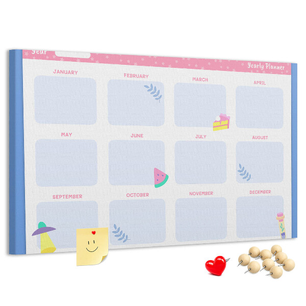 Kurkbord jaarplanner met fruitmotief