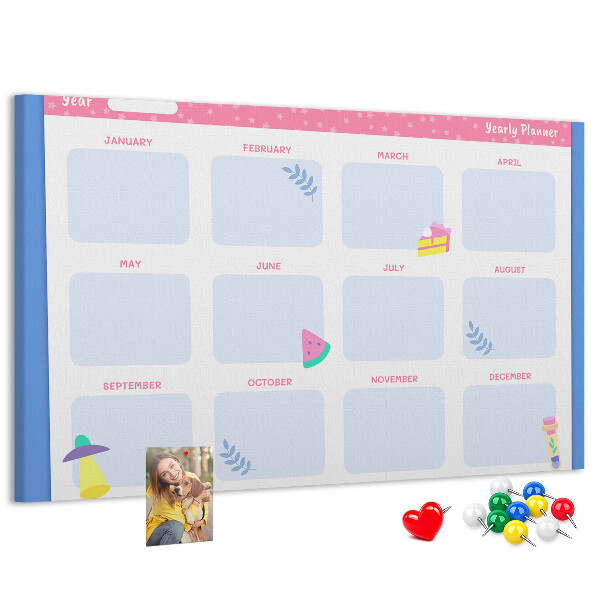 Kurkbord jaarplanner met fruitmotief