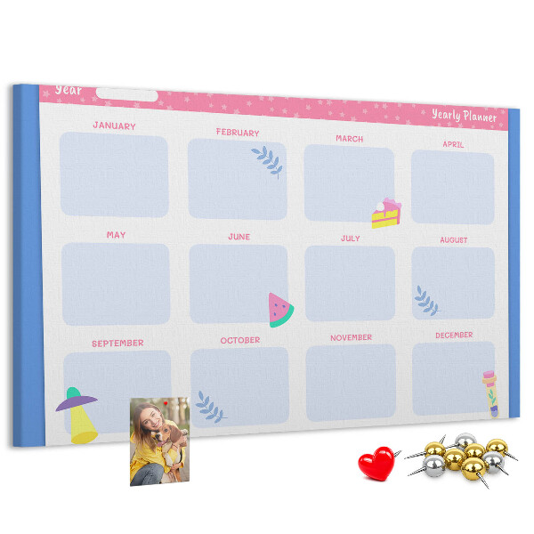 Kurkbord jaarplanner met fruitmotief