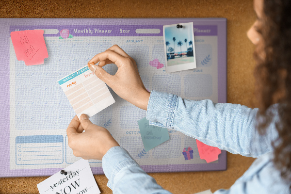 Kurk prikbord jaarplanner in pastelkleuren