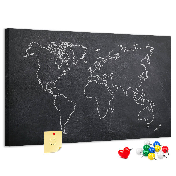 Kurk prikbord met een wereldkaart op een schoolbordachtergrond