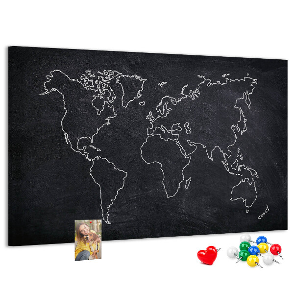 Kurk prikbord met een wereldkaart op een schoolbordachtergrond