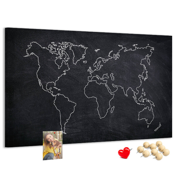 Kurk prikbord met een wereldkaart op een schoolbordachtergrond
