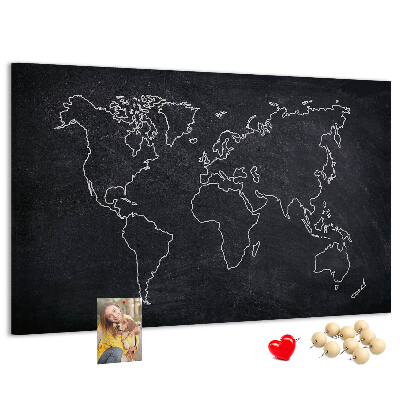 Kurk prikbord met een wereldkaart op een schoolbordachtergrond