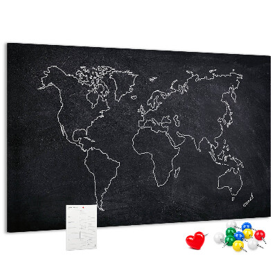 Kurk prikbord met een wereldkaart op een schoolbordachtergrond