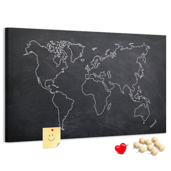 Kurk prikbord met een wereldkaart op een schoolbordachtergrond