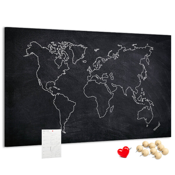 Kurk prikbord met een wereldkaart op een schoolbordachtergrond