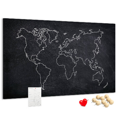 Kurk prikbord met een wereldkaart op een schoolbordachtergrond