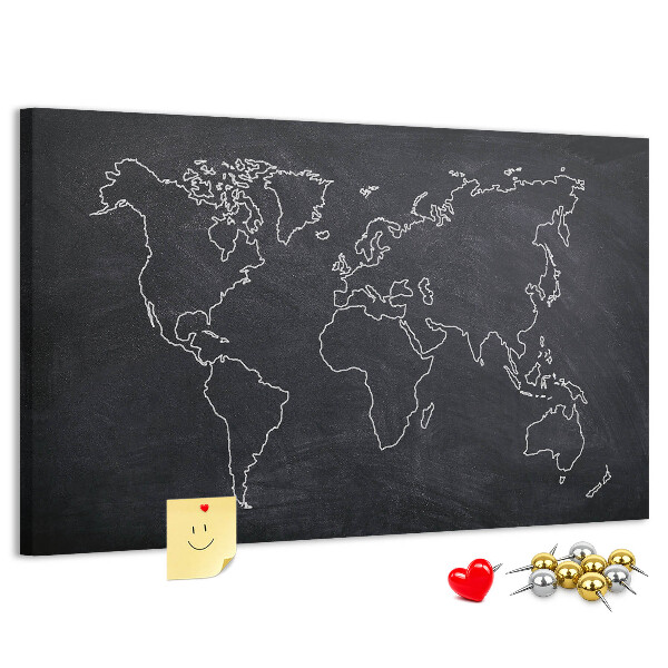 Kurk prikbord met een wereldkaart op een schoolbordachtergrond