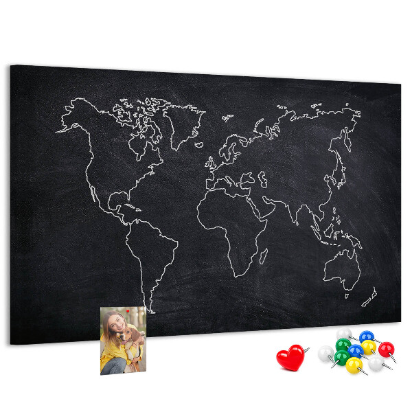 Kurk prikbord met een wereldkaart op een schoolbordachtergrond