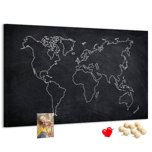 Kurk prikbord met een wereldkaart op een schoolbordachtergrond