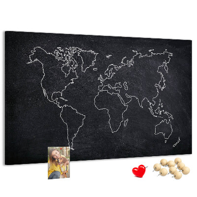 Kurk prikbord met een wereldkaart op een schoolbordachtergrond