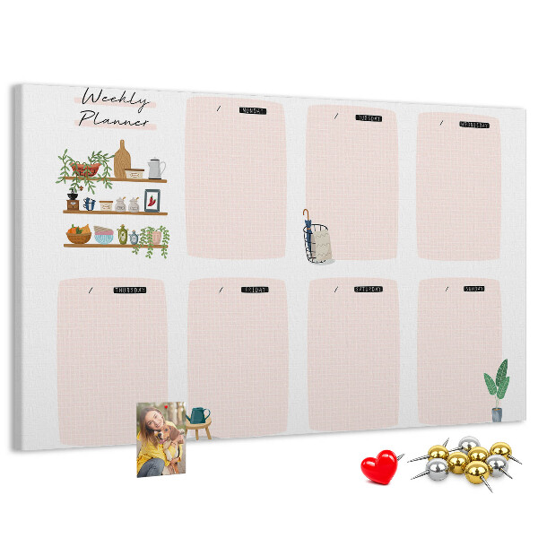 Kurkbord weekplanner met plantenaccenten