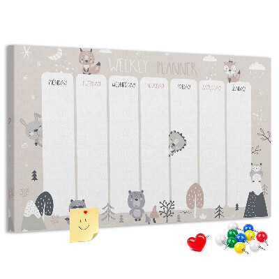Kurkbord met bosdieren op de weekplanner