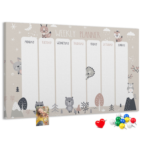 Kurkbord met bosdieren op de weekplanner