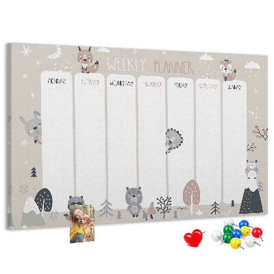 Kurkbord met bosdieren op de weekplanner