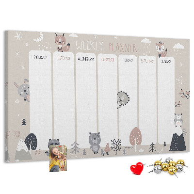 Kurkbord met bosdieren op de weekplanner