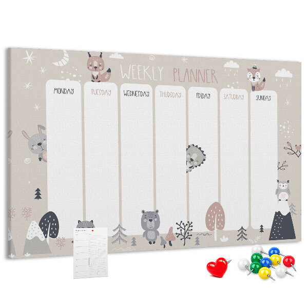Kurkbord met bosdieren op de weekplanner