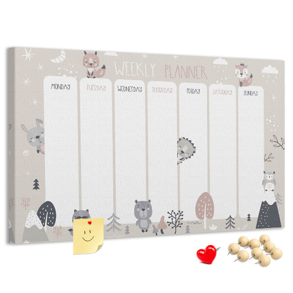 Kurkbord met bosdieren op de weekplanner