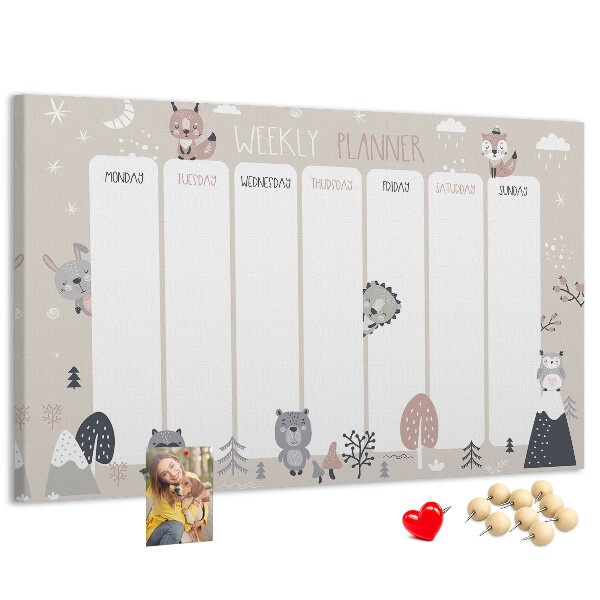 Kurkbord met bosdieren op de weekplanner