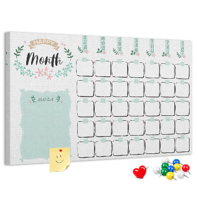 Kurk prikbord maandkalender met ruimte voor notities