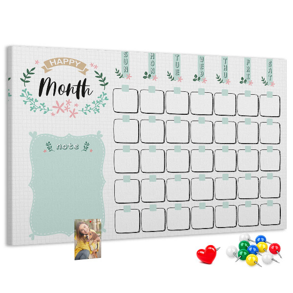Kurk prikbord maandkalender met ruimte voor notities