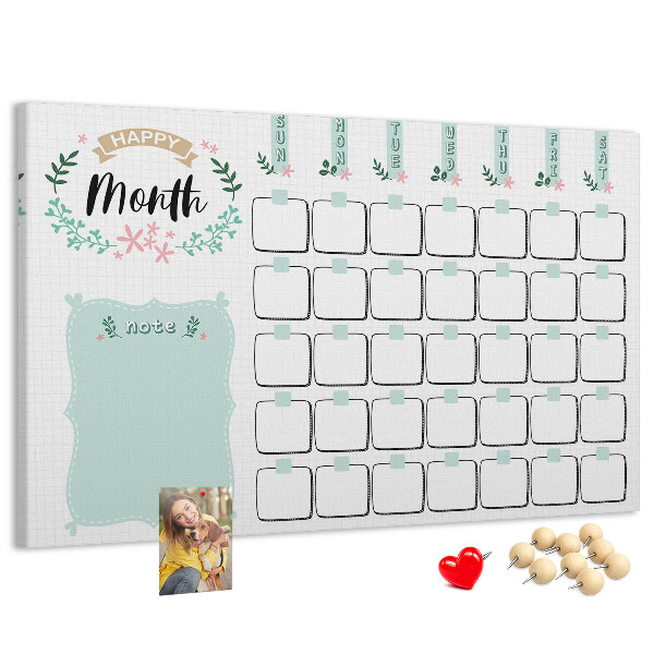 Kurk prikbord maandkalender met ruimte voor notities
