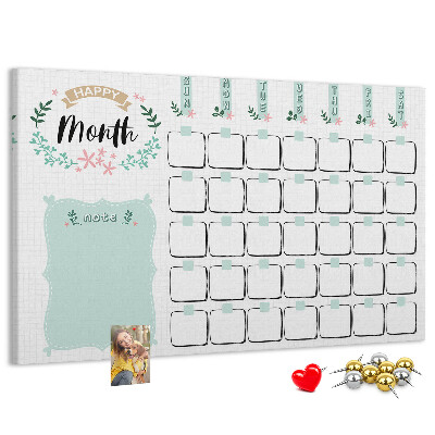 Kurk prikbord maandkalender met ruimte voor notities