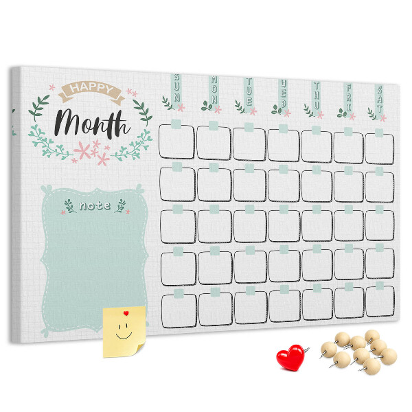 Kurk prikbord maandkalender met ruimte voor notities