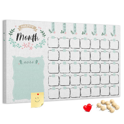 Kurk prikbord maandkalender met ruimte voor notities