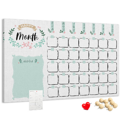 Kurk prikbord maandkalender met ruimte voor notities
