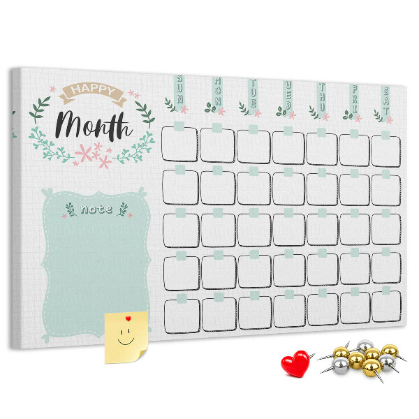 Kurk prikbord maandkalender met ruimte voor notities