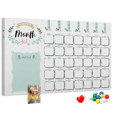 Kurk prikbord maandkalender met ruimte voor notities