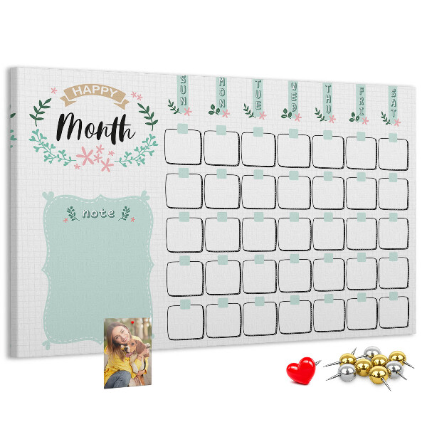 Kurk prikbord maandkalender met ruimte voor notities