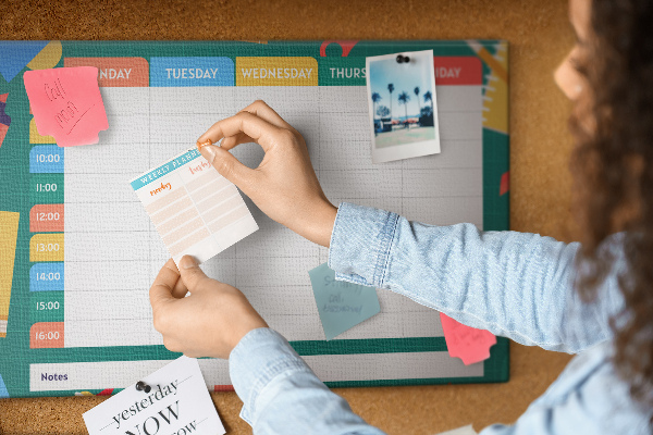 Prikbord creatief weekplan met kleurrijke accenten