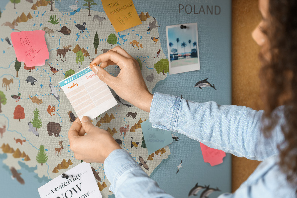 Kurkbord met een kleurrijke kaart van de Poolse fauna
